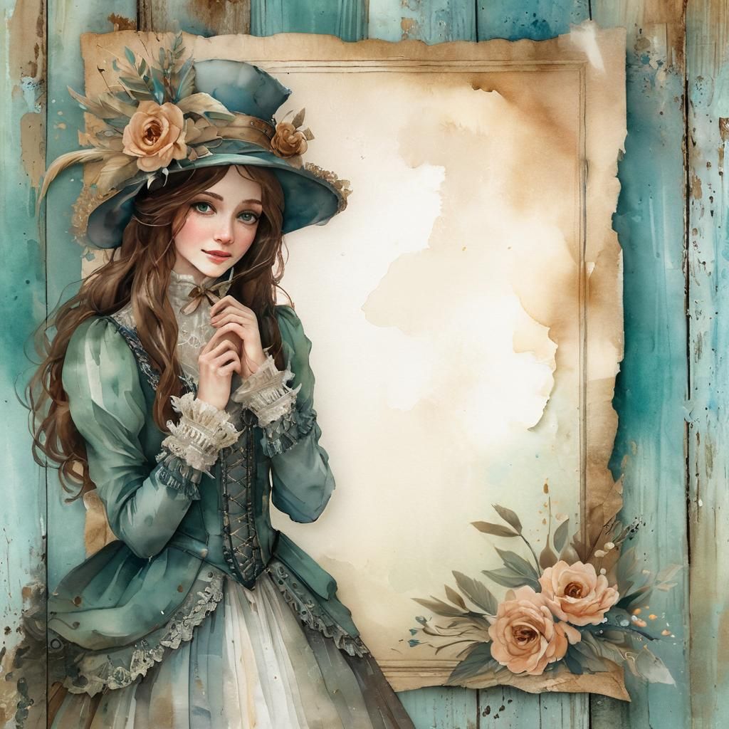 Victorian Lady Scrapbooking: Whimsical Watercolor Portrait
