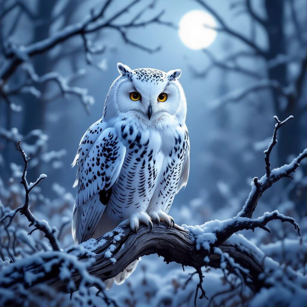 Snow Owl in Winter Forest: Photorealistic Detail