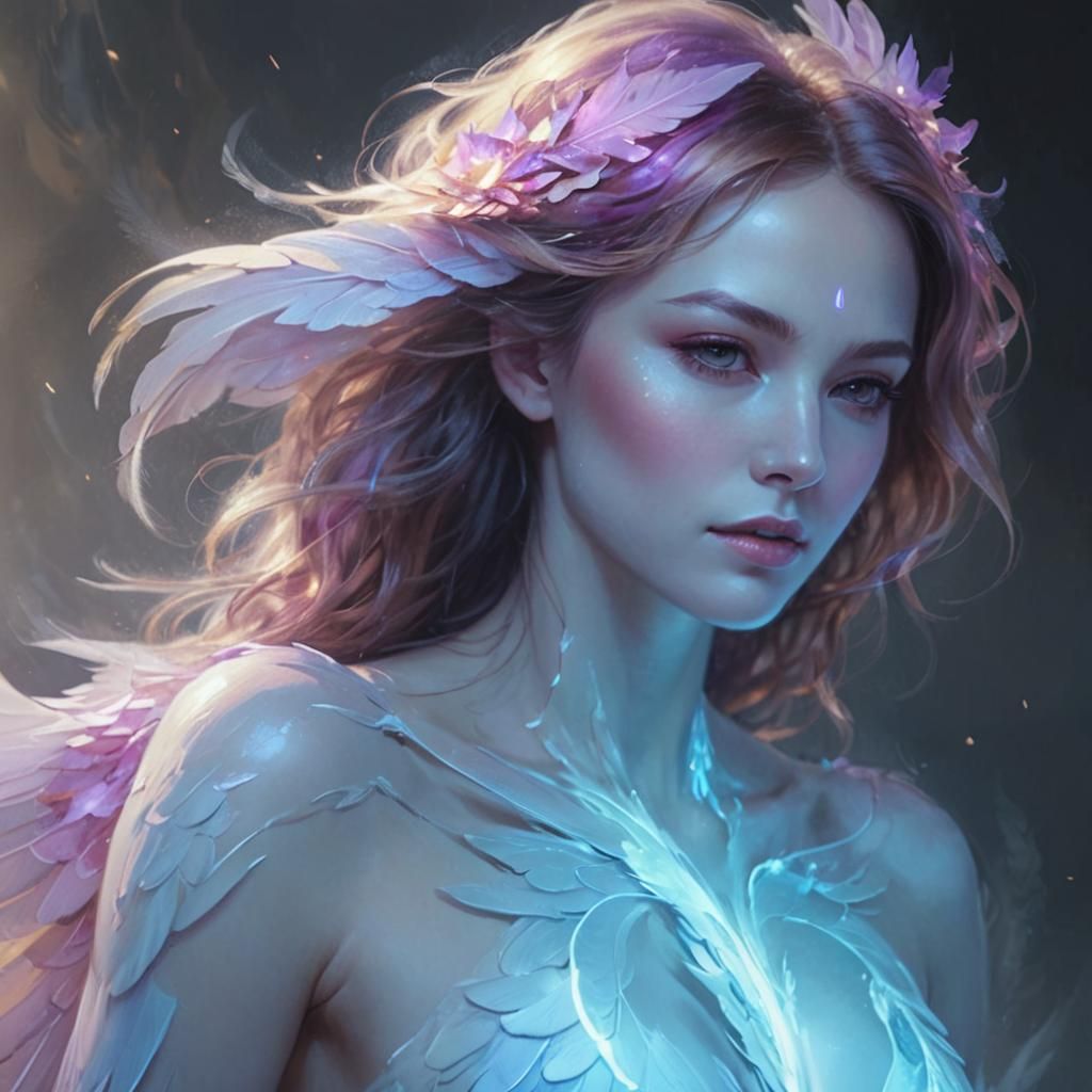 Angelic Woman Transforms: Ethereal Oil Painting in 8K