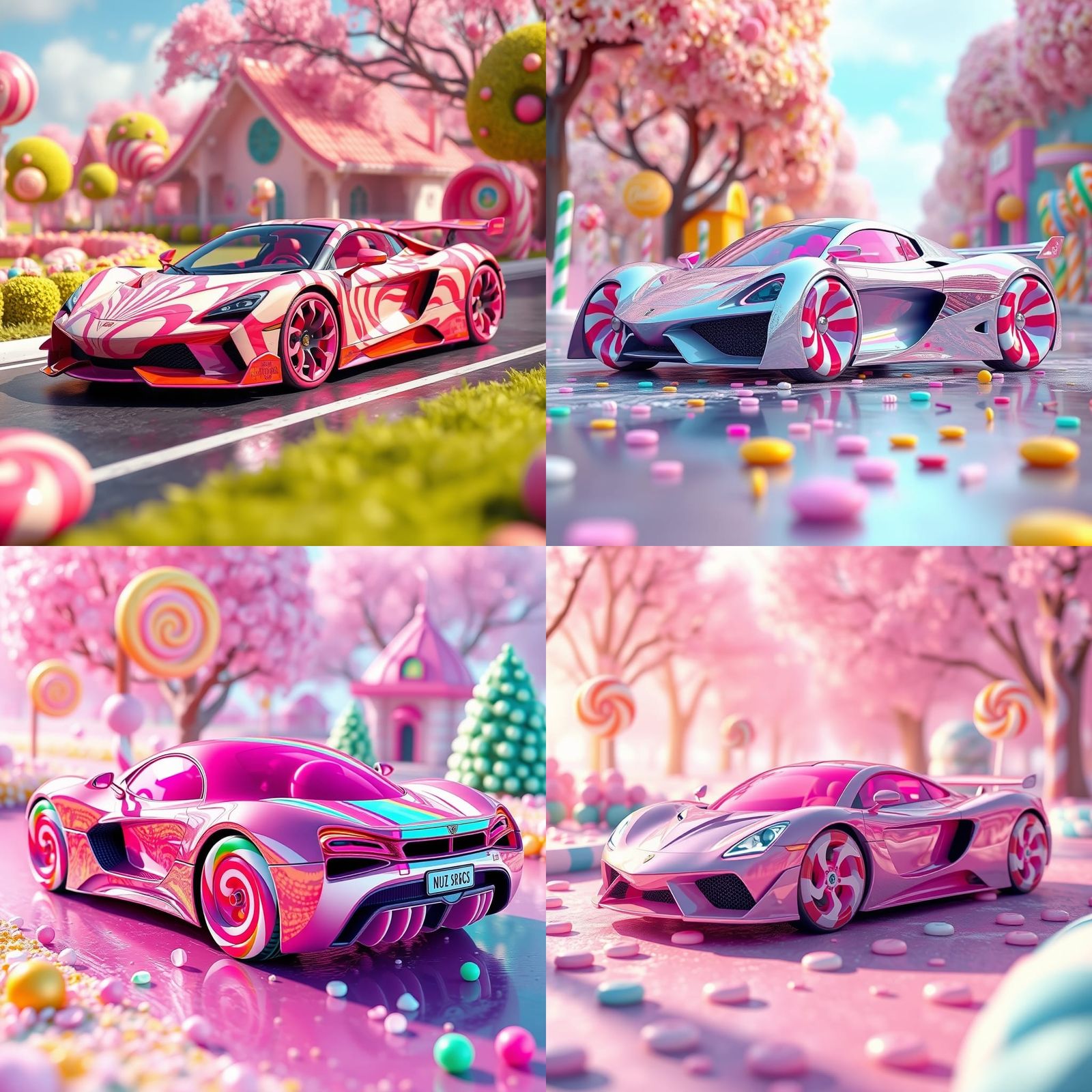 Candy Supercar on Cotton Candy Road: Digital Illustration