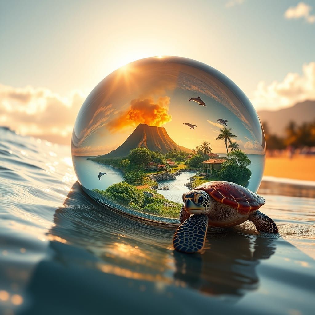 Glowing Water Droplet Refracts Sunlight on Tenerife Beach