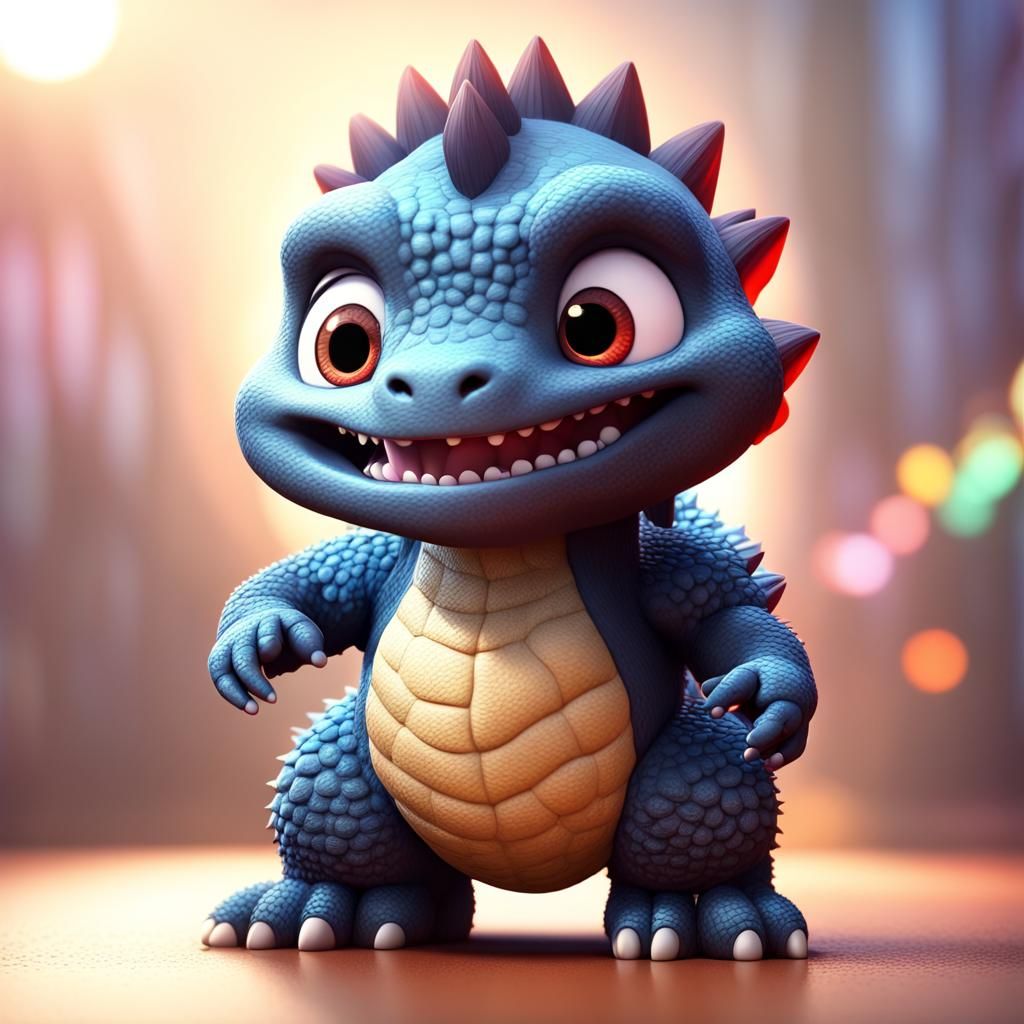 Adorable Baby Godzilla: Pixar-Style 3D Digital Art