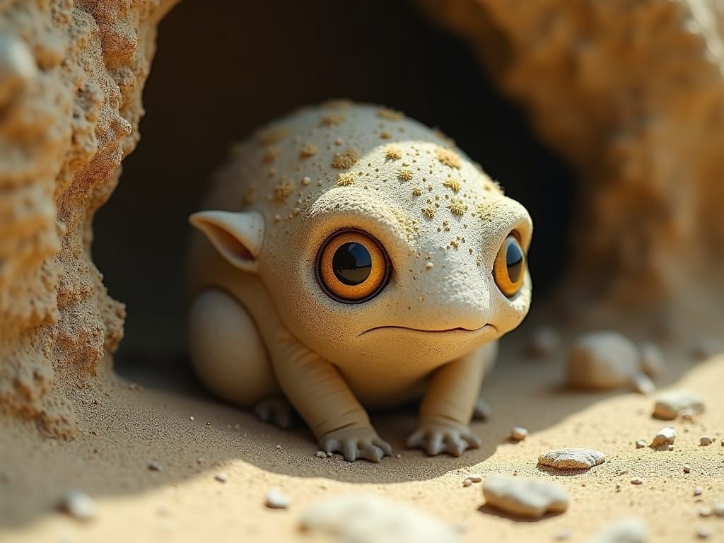 Whimsical Desert Pebble Creature in Earthy Fantasy Style