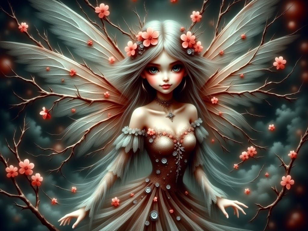 Cherry Blossom Fairy in Whimsical Digital Painting Style