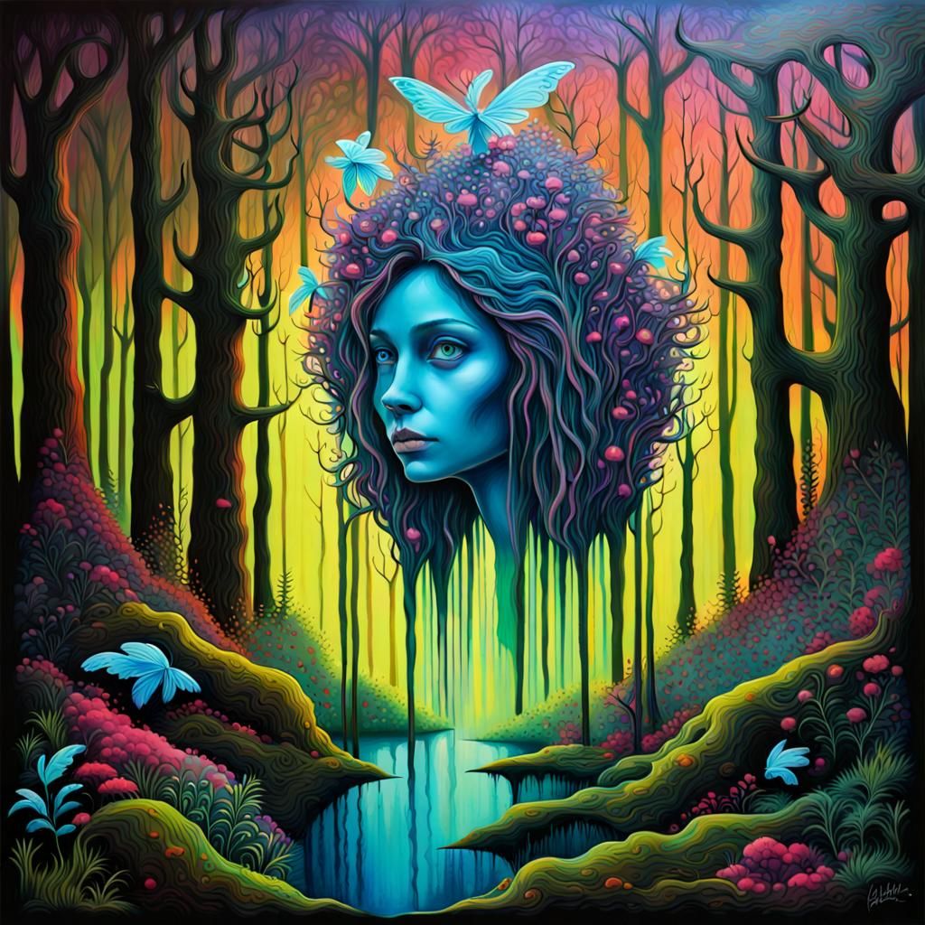 mother of the forest, bioluminescent, fabulous and mysterious fairy tale glow; interesting form; beautiful landscape gra...