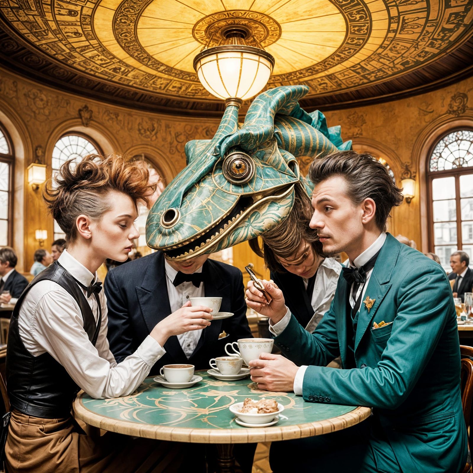 Eclectic Wiener Kaffeehaus Scene in Jugendstil with Multicol...