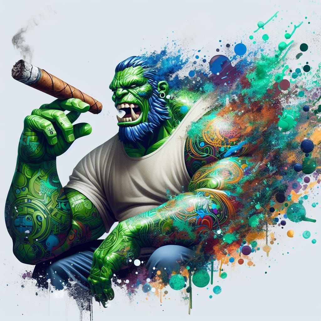 Hulk Smoking Cigar in Graffiti Street Art Style