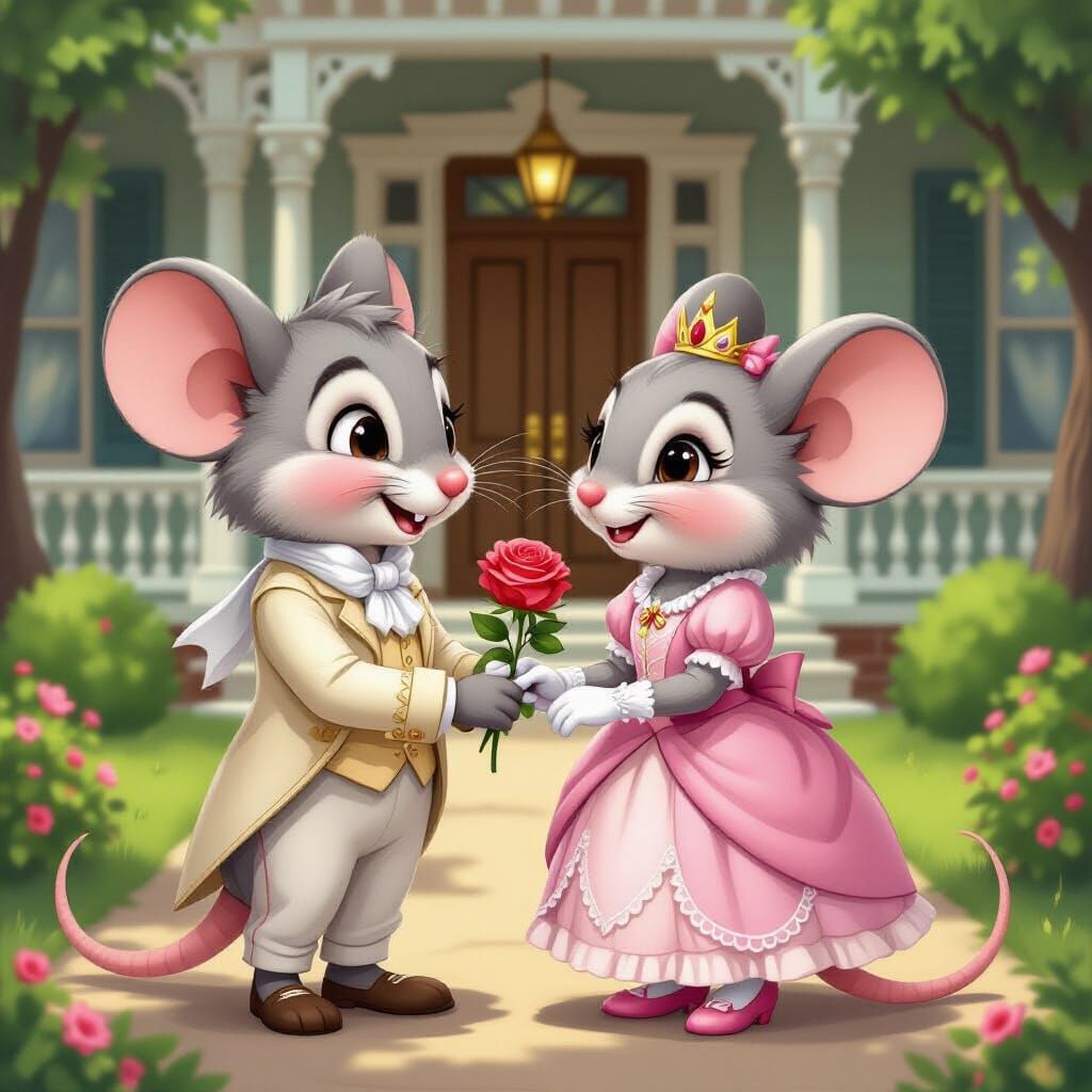 Shy Mice Couple in Victorian Park