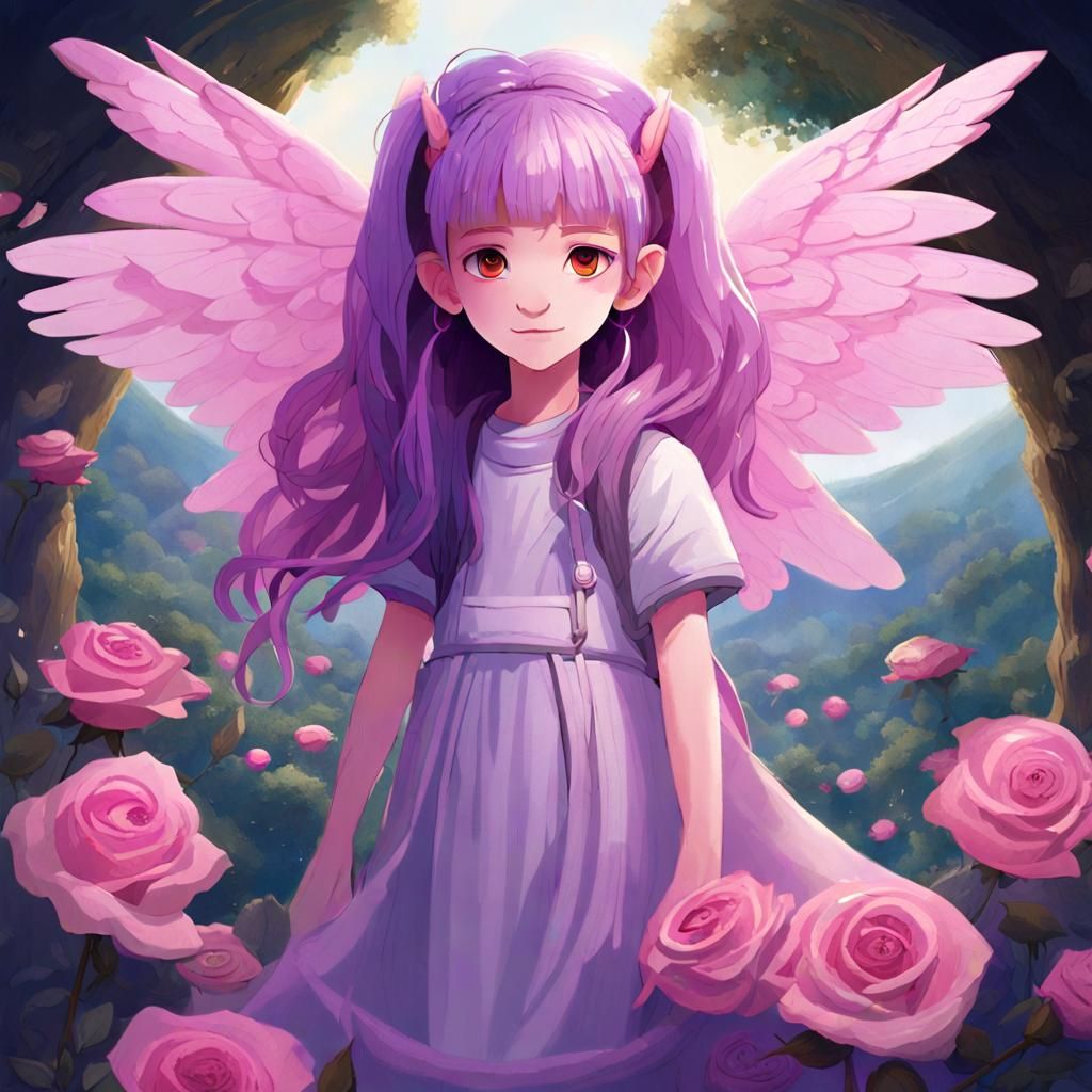 Rose-Pink Humanoids with Wings in Airbrush Art