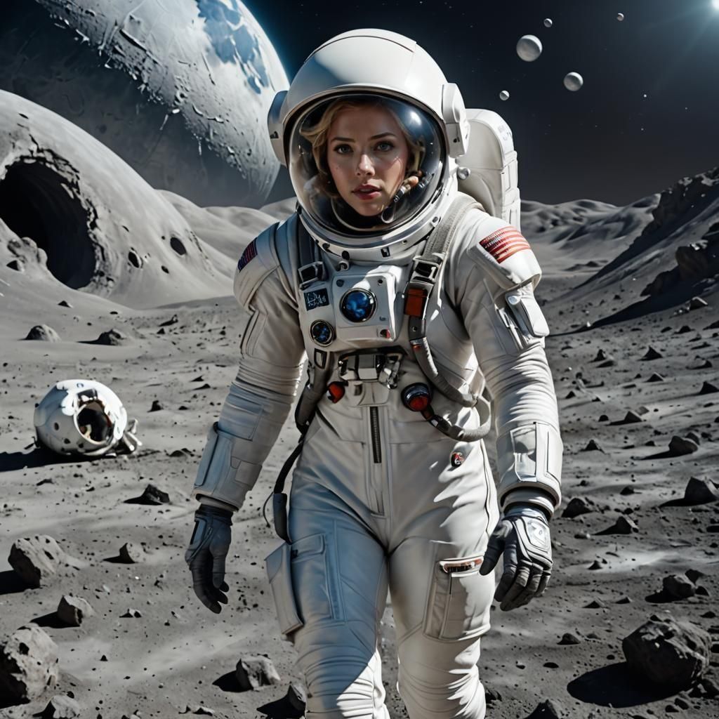 Astronaut in Spacesuit Running on Moon After Crash