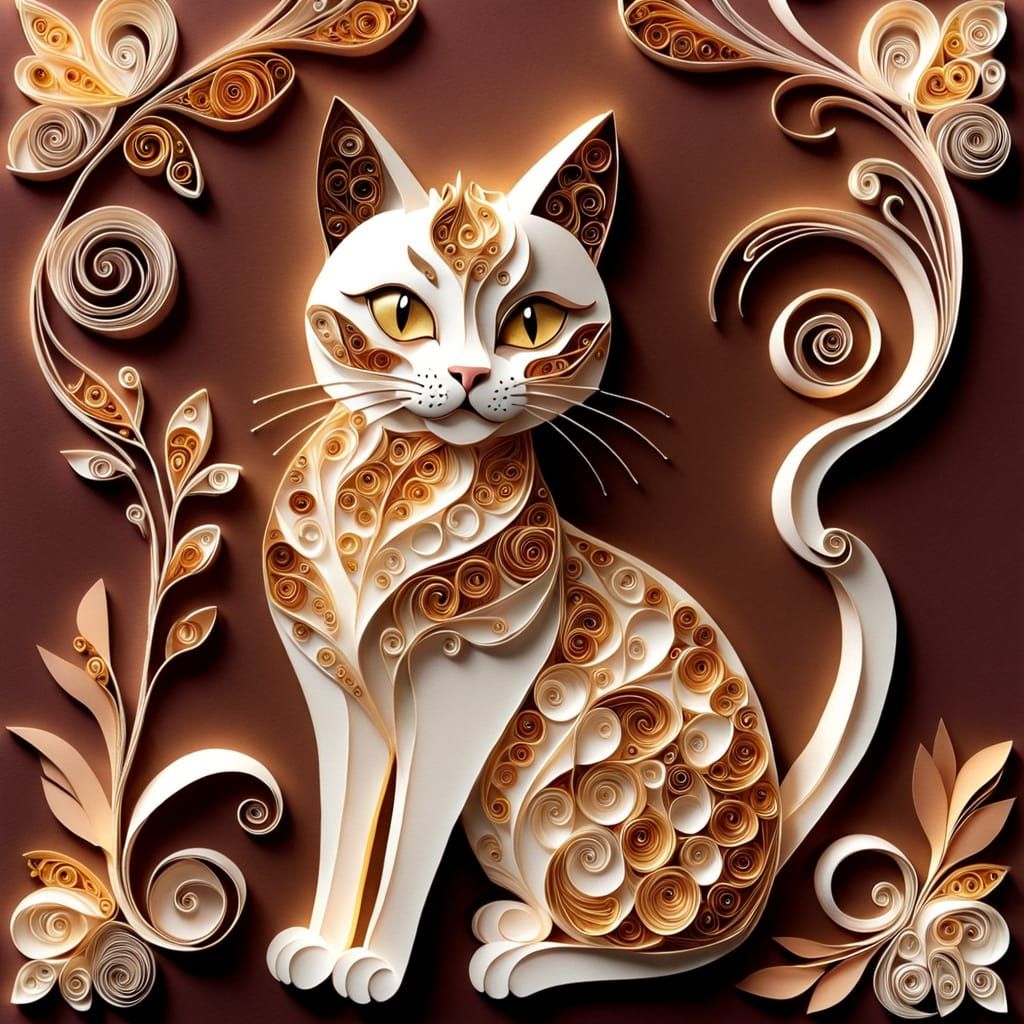 Elegant Cat Surrounded by Delicate Paper Filigree
