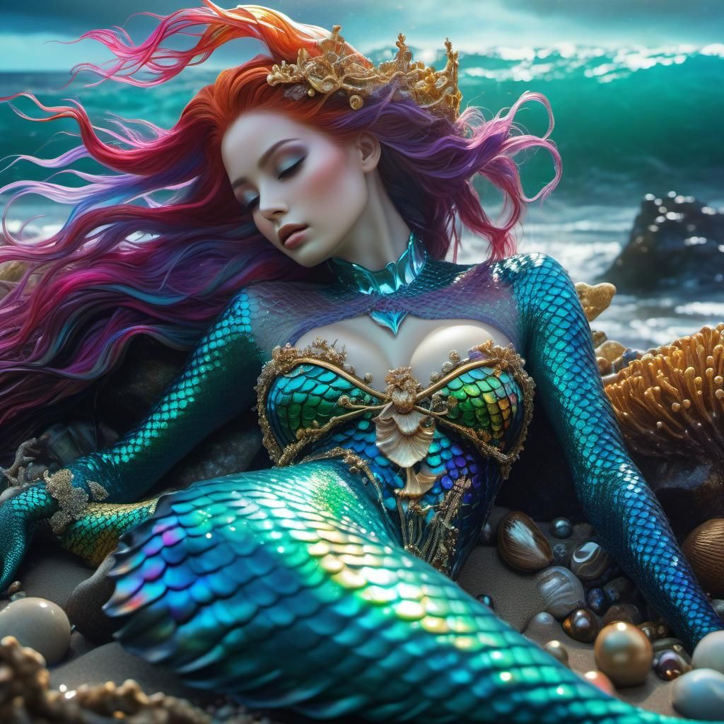 Mermaid Skeleton Washed Ashore: Holographic Dreamscape