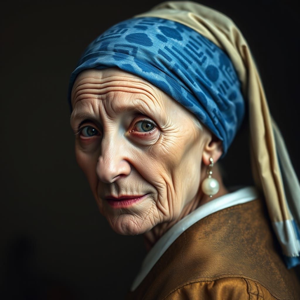 Old Woman in Vermeer Style with Pearl Earring