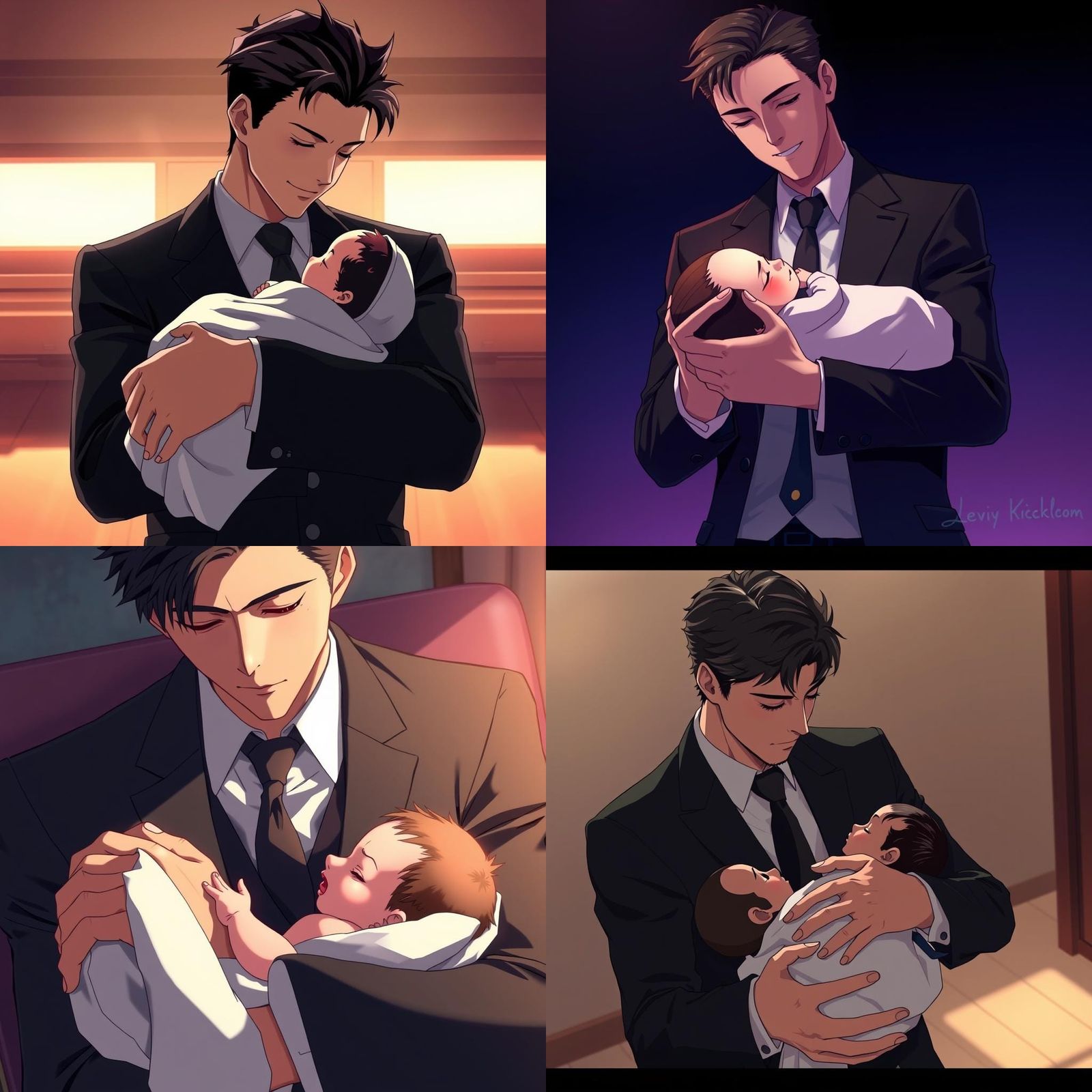 Levi Ackerman Soothes Newborn Baby in Anime Style