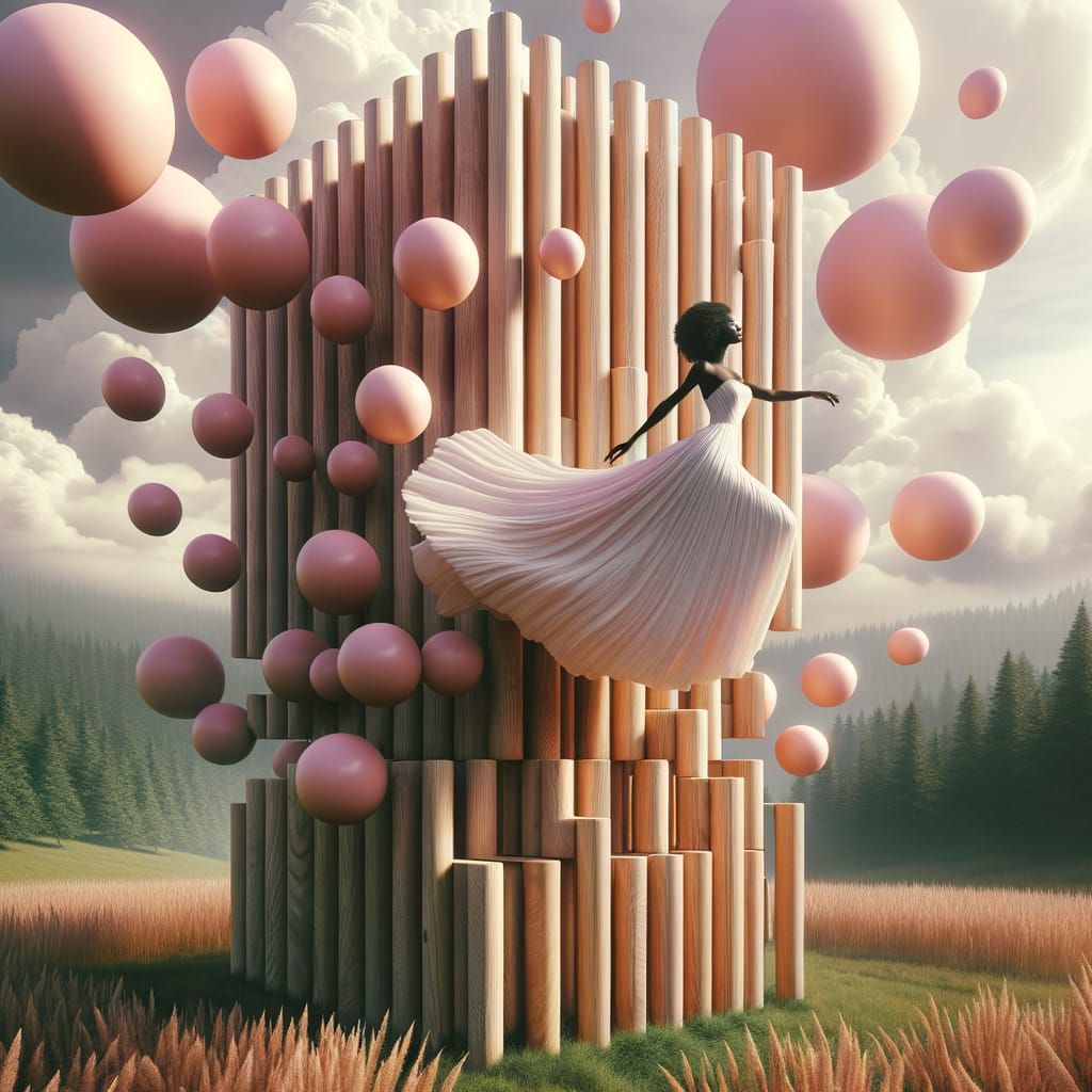 Surreal Dreamscape with Woman and Floating Orbs