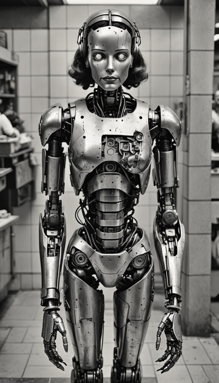 Metropolis Robot in 1940s Style, Hyperrealistic Photo