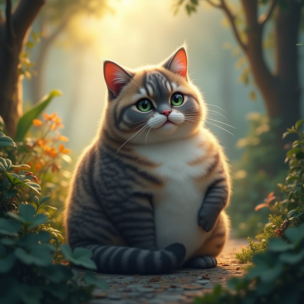 Regal Fat Cat in Vibrant Fantasy Realm