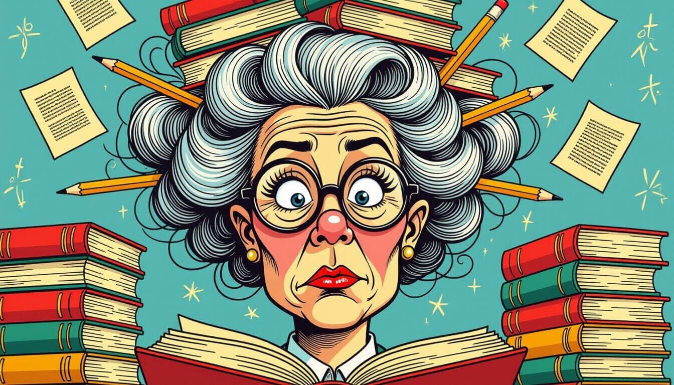 Befuddled Librarian Caricature in Playful Style