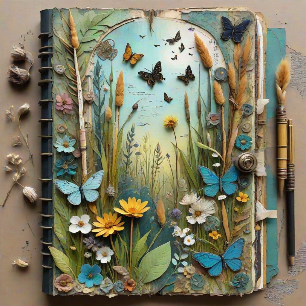 Vintage Whimsy Collage Artwork with Nature-Inspired Ephemera