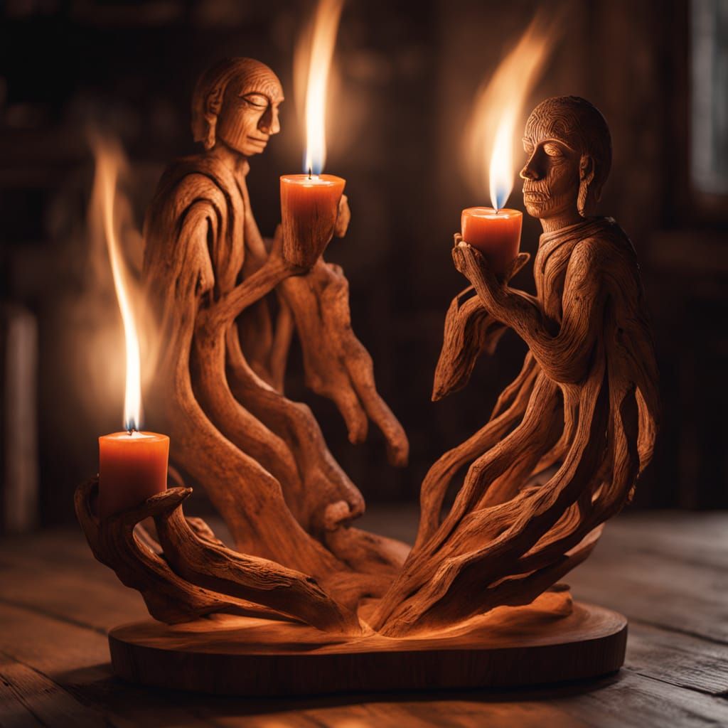 Wooden Spirits Dance in Candlelight