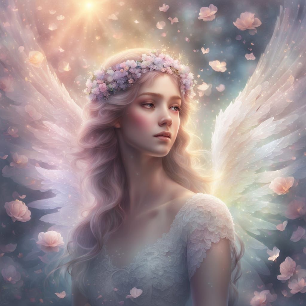 Ethereal Angel in Sparkling Light: Fantasy Illustration