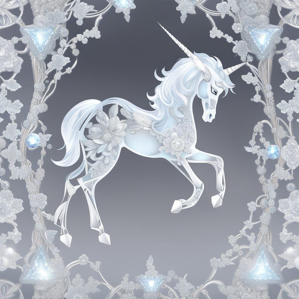 Luminescent Crystal Unicorn with Filigree Horn