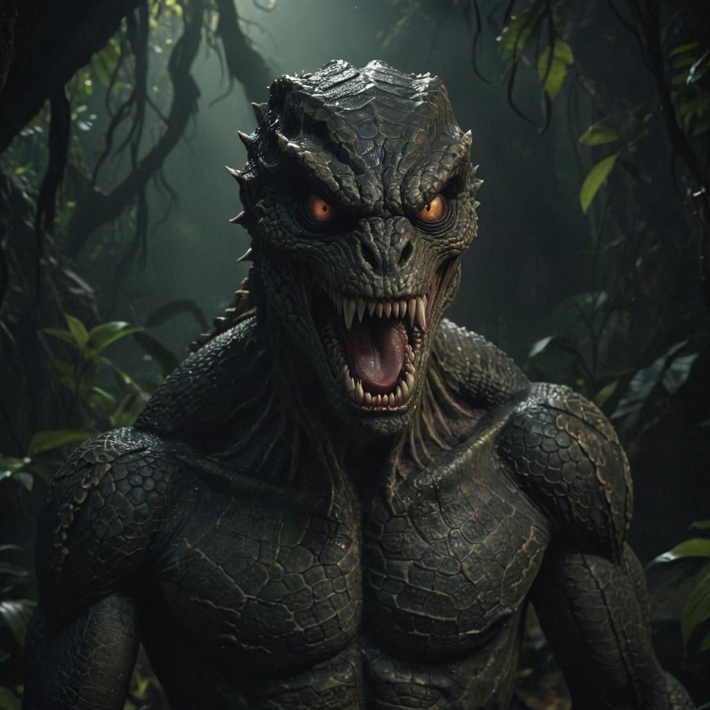 Reptilian Man-Creature in Dark Fantasy Style