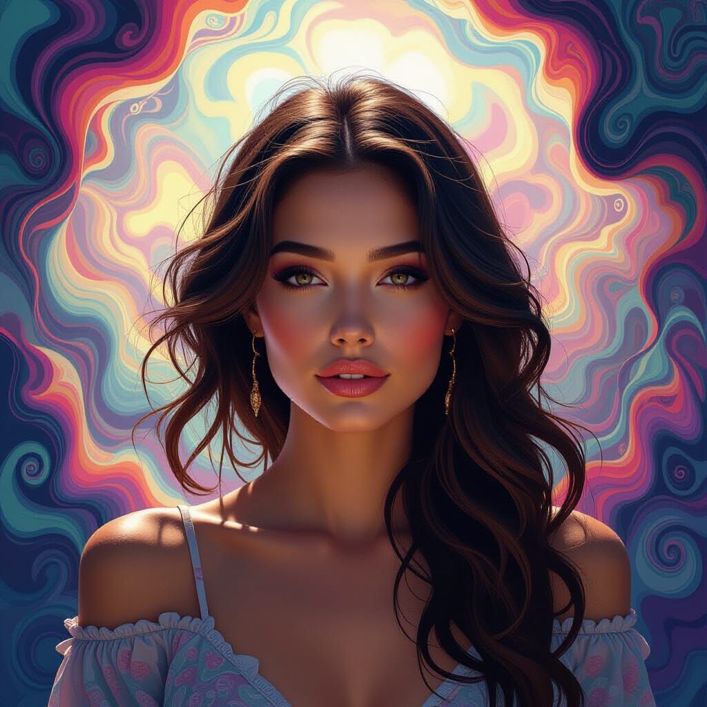 Ethereal Woman in Swirling Dreamscape