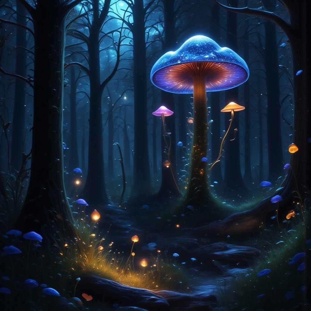 Hikers Discover Glowing Mushroom in Dark Fantasy Forest