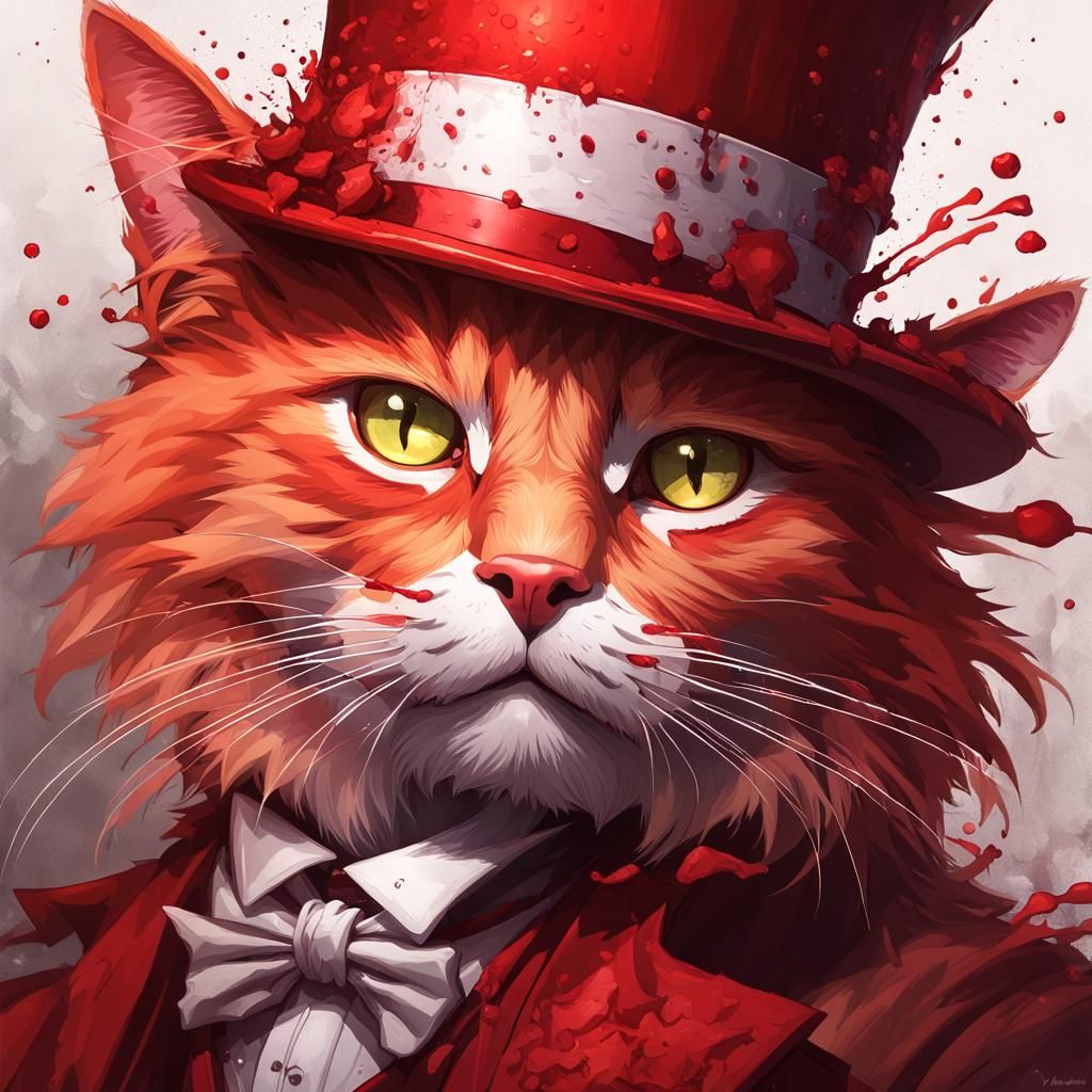 Red Cat in Top Hat: Hyperdetailed Digital Portrait