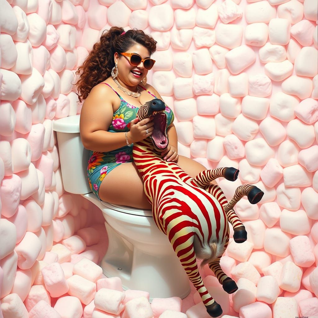 Surreal Zebra Eating Scene in Pastel Marshmallow Landscape