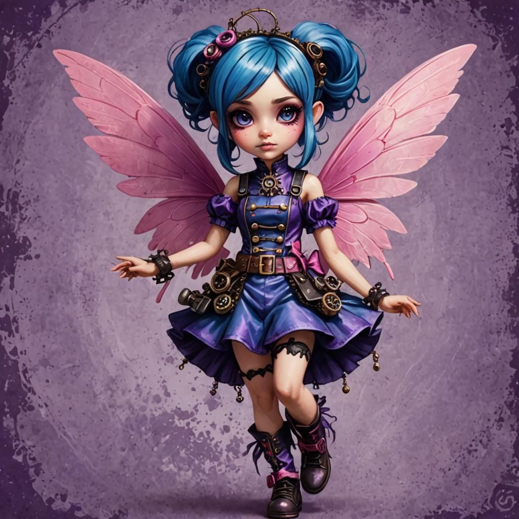 Steampunk Fairy with Pink Wings and Sassy Expression