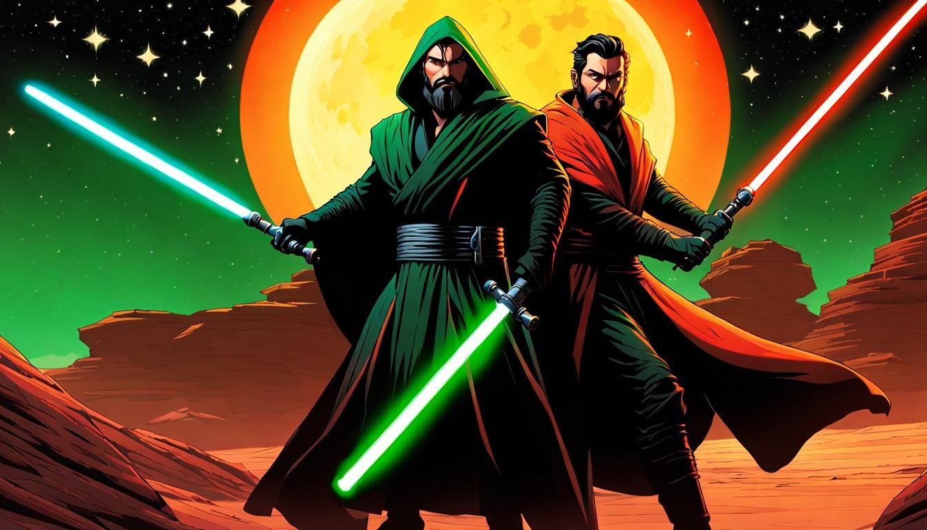 Jedi and Sith Embrace Under Gas Giant