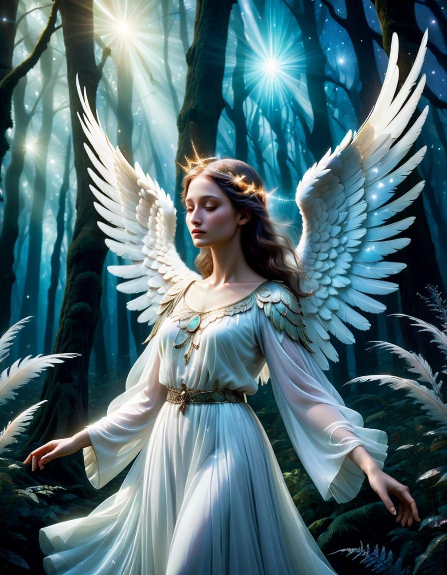 Angel in Ethereal Forest, Dreamy Surrealism Portrait
