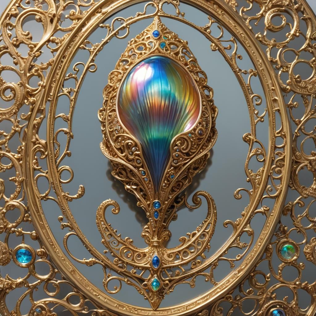 Iridescent Faberge Triton Shell with Gold Filigree