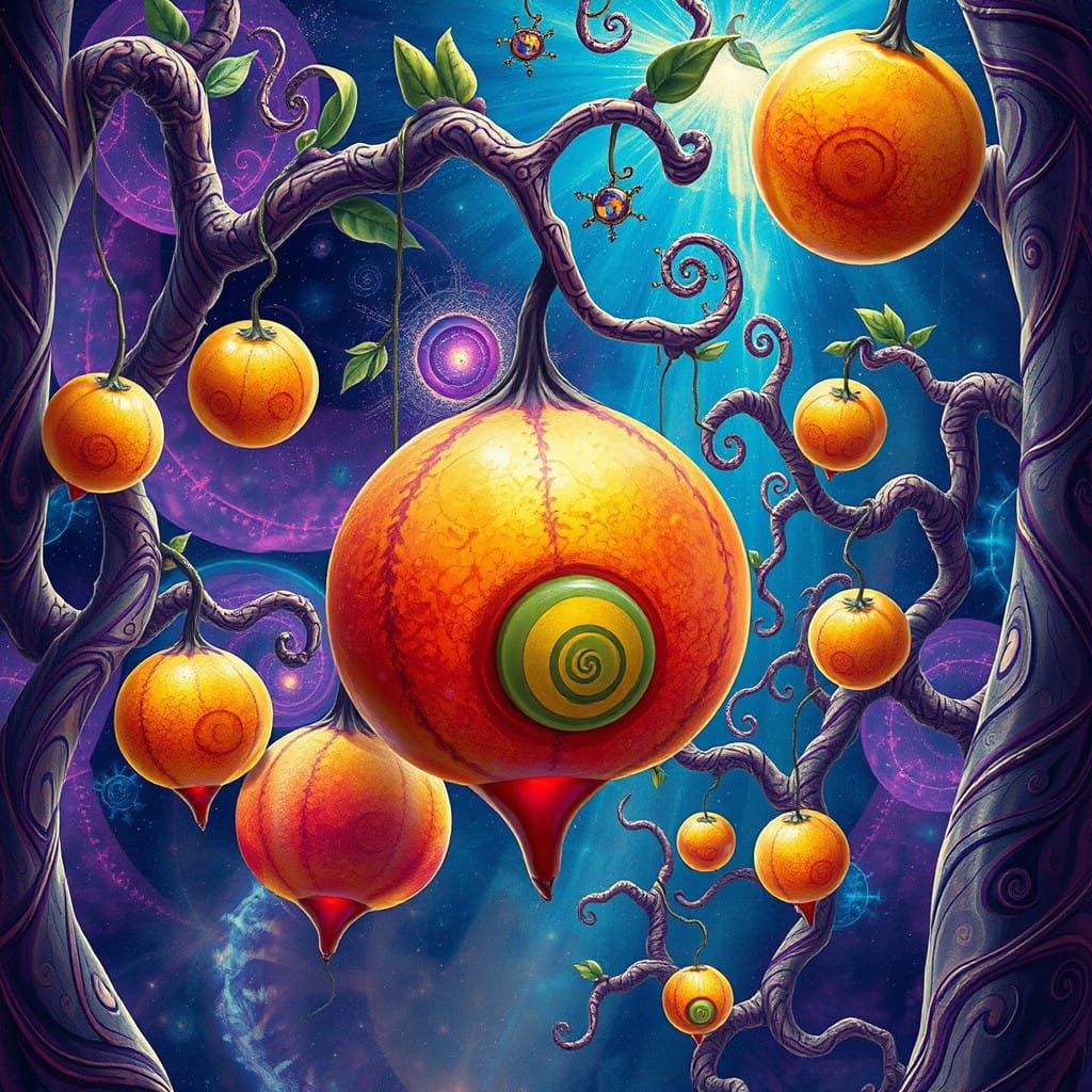 Ethereal Fruit in Dreamlike Surrealism, Blending Whimsy and....