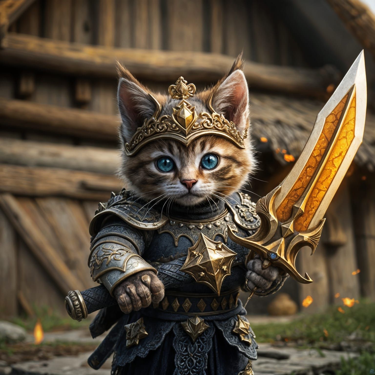 Fantastical Warrior Kitten in Chivalrous Armor