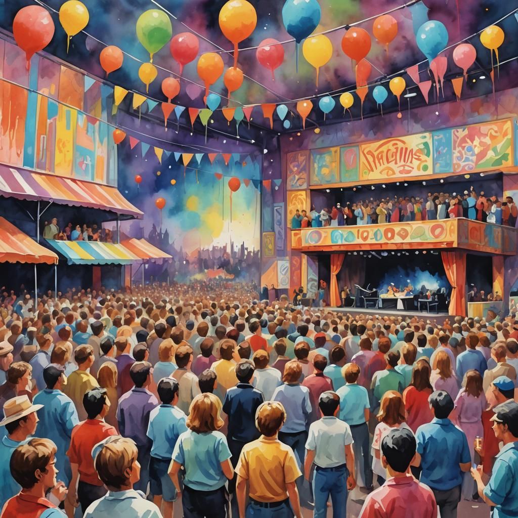 80s Festival Stage in Gouache Impressionist Style