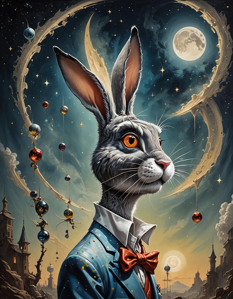 Bugs Bunny Pop Surrealism Portrait in Mixed Media