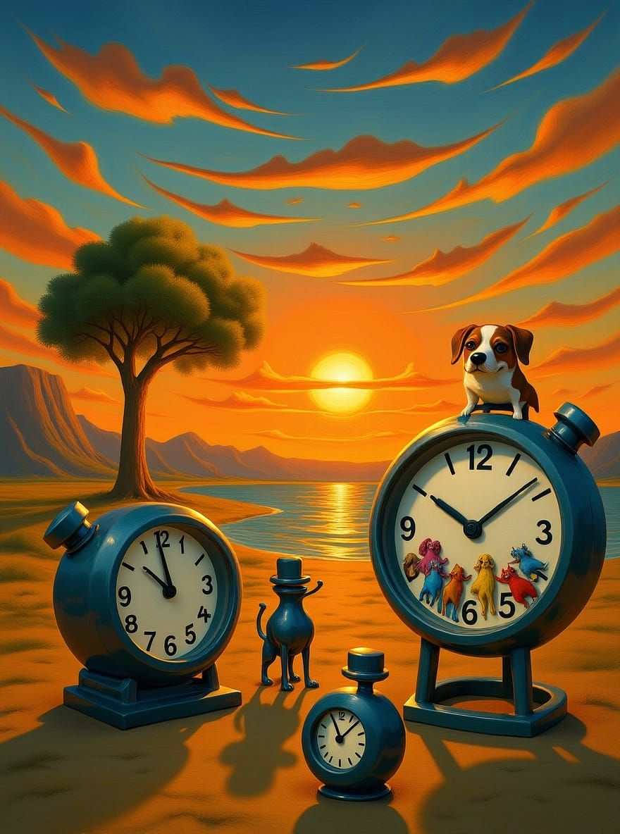 Surreal Melting Time Landscape in Neo-Cubist Style