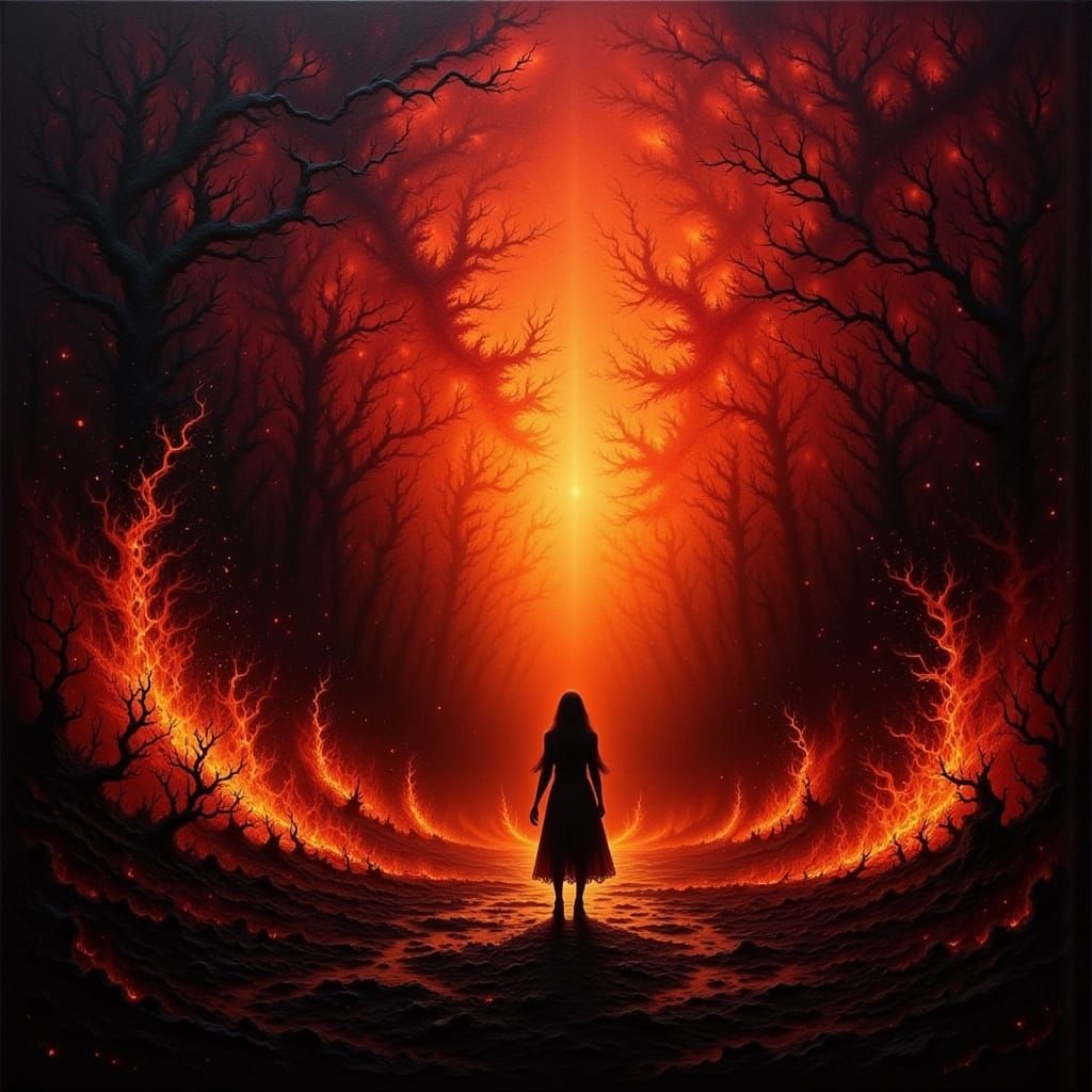 Passionate Figure in Hellish Landscape of Love