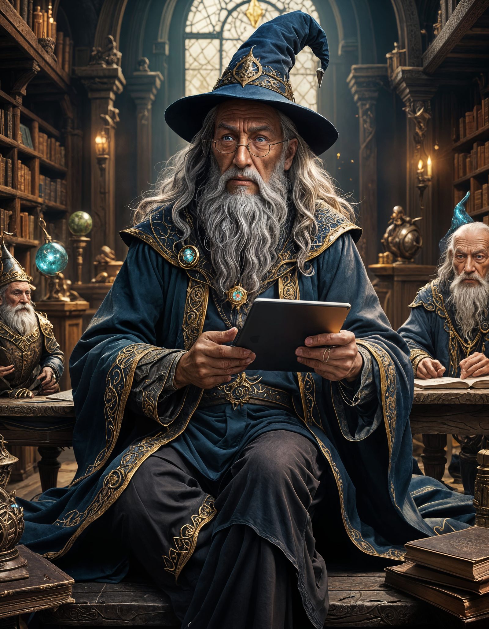 Overwhelmed Wizard and iPad: Fantasy Concept Art