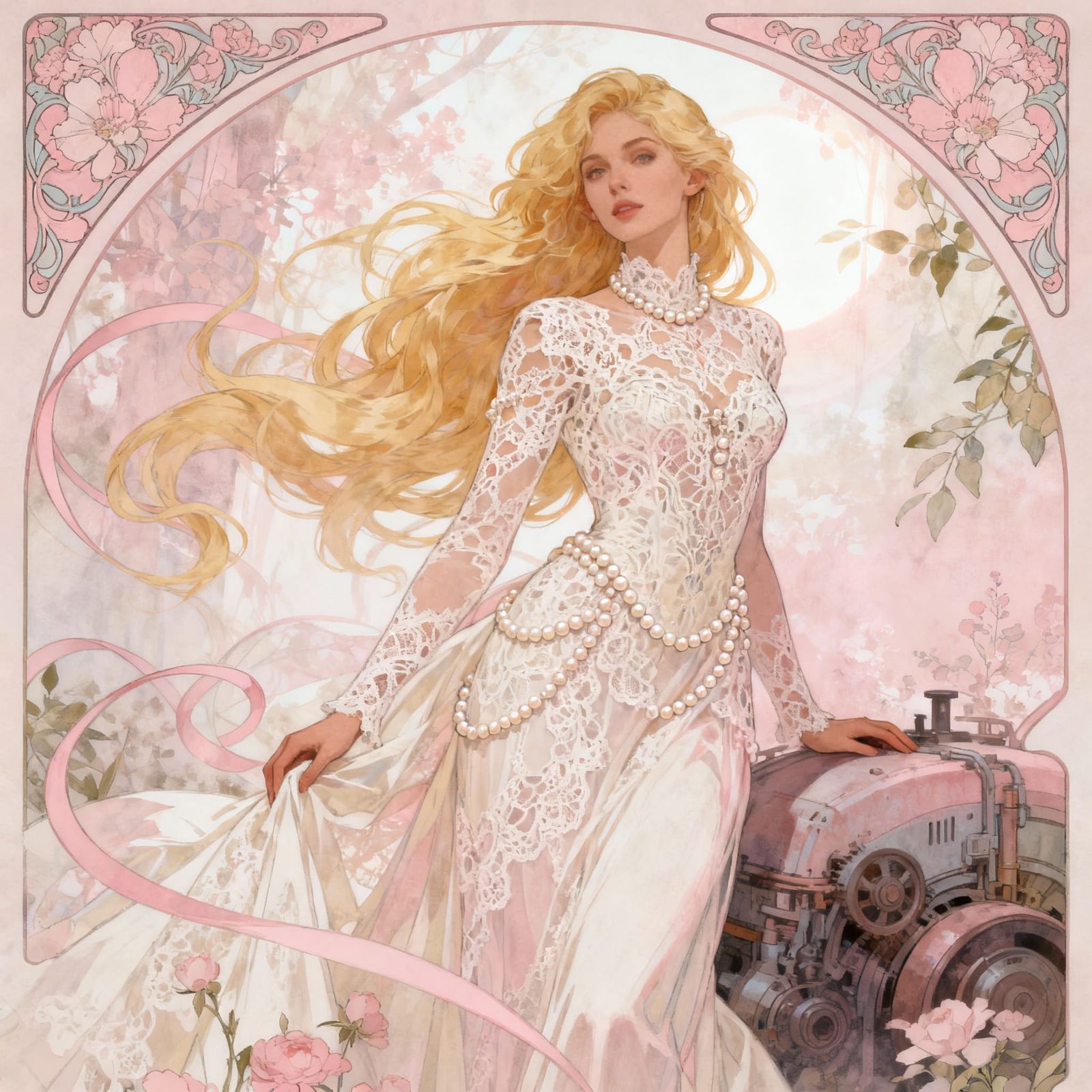 Elegant Woman Elena in Lace and Pearls