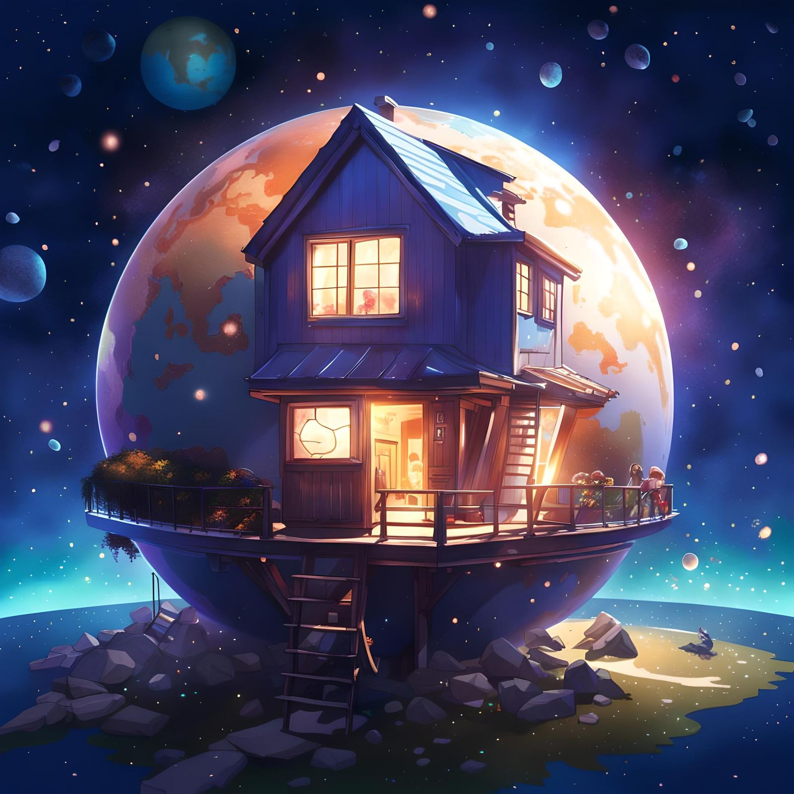 Miniature House on Earth in Space