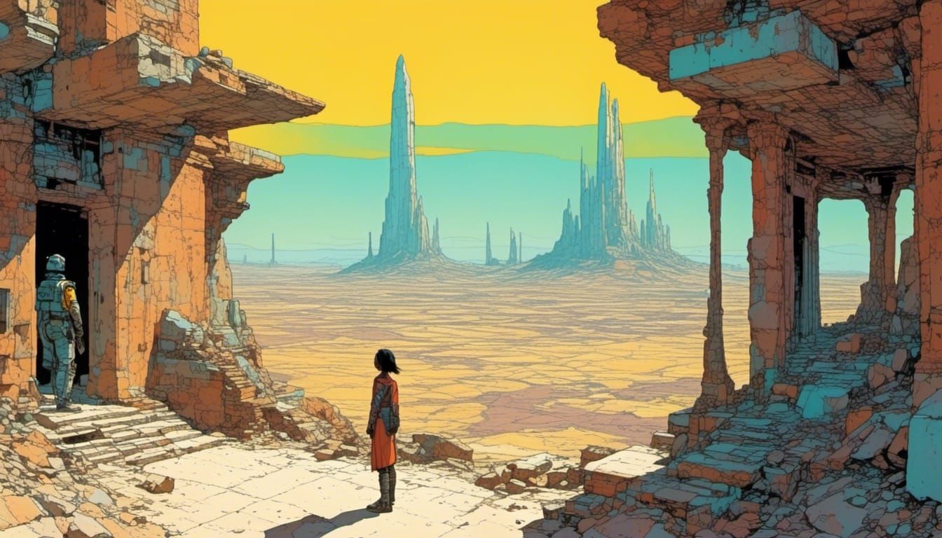 Moro Girl on Veranda in Desert Valley