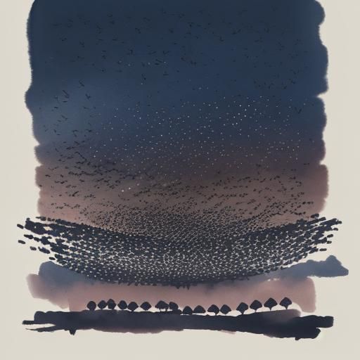 Starlings at Dusk: A Modern Ink Painting