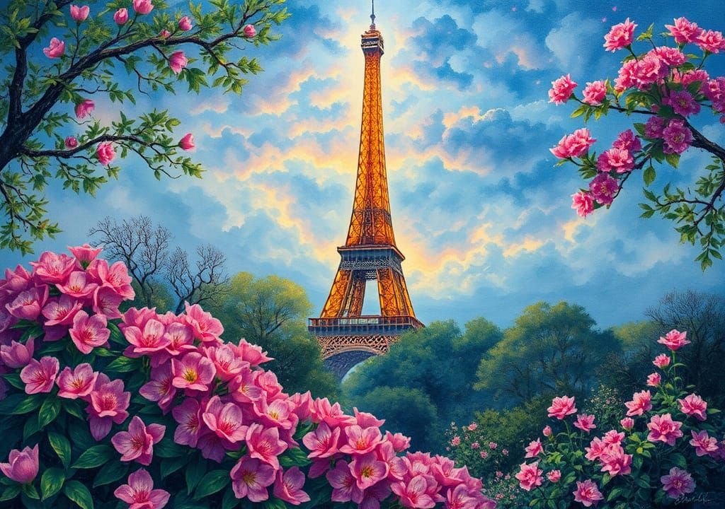 Eiffel Tower Azalea Garden in Alcohol Ink