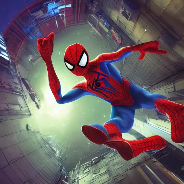 Spiderman Ascends Spaceship: Pixar-Style 3D Concept Art
