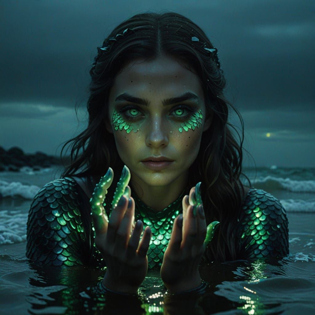 Eerie Mermaid Emerges in Dark Surrealism