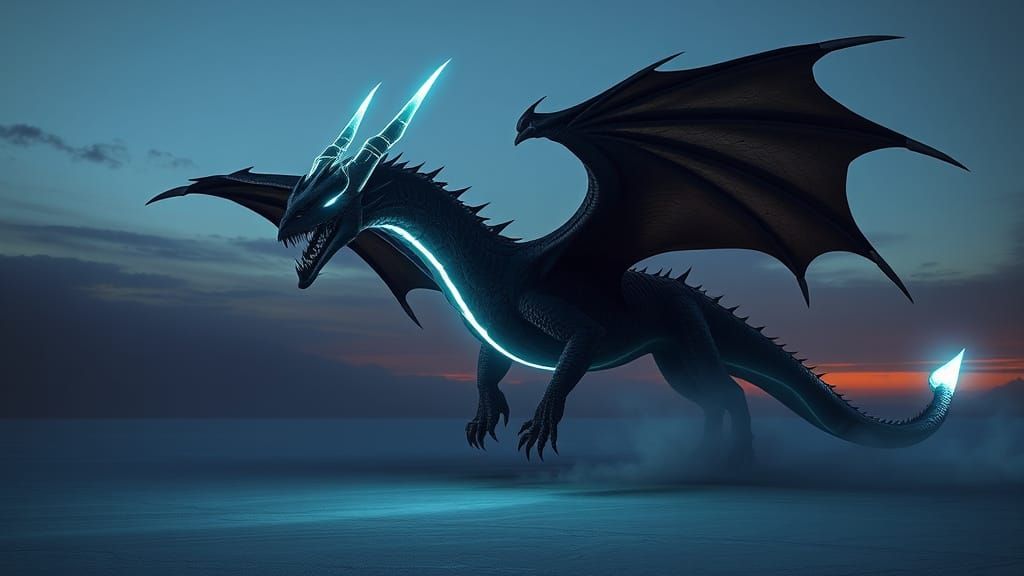 Majestic Dark Fantasy Dragon Soars Over Salt Flats
